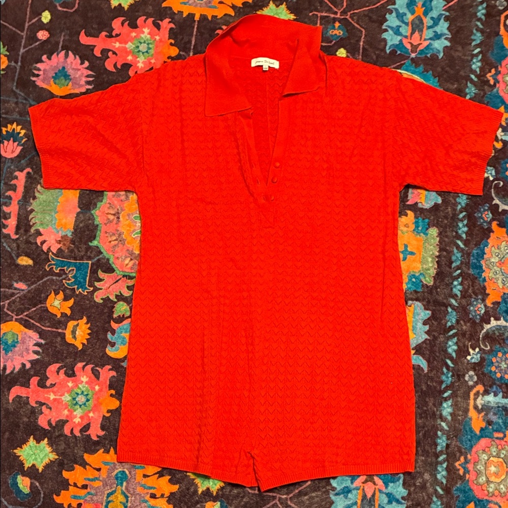 Women’s Short-Sleeve Red Knit Jumpsuit